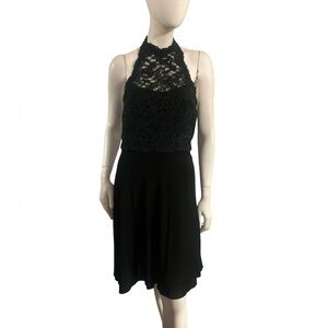 Kay Unger 90s Vintage Black Lace Halter Dress Size 8